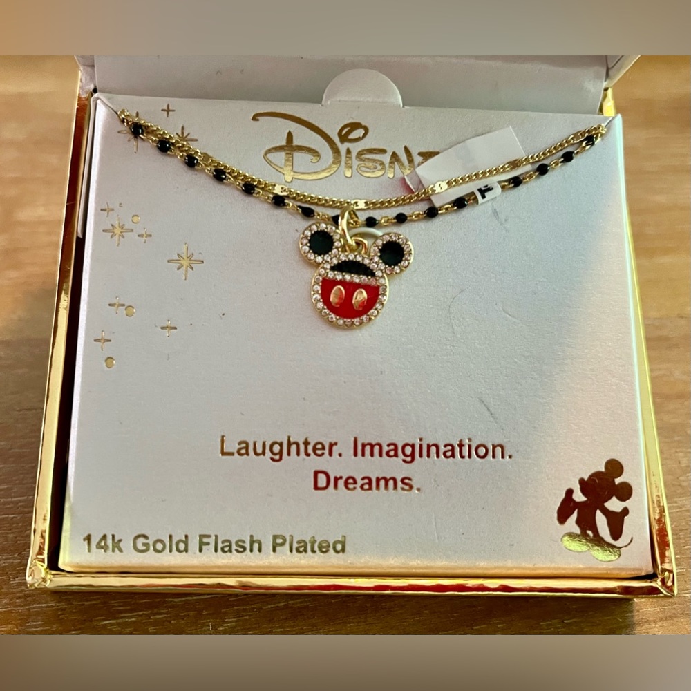 New in Box Disney 14k Gold Plated Mickey Mouse Double Necklace